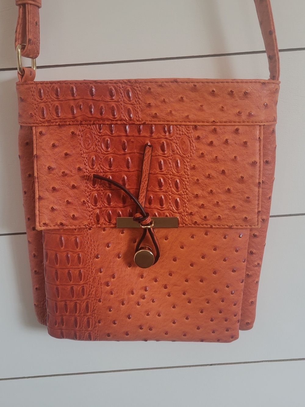 Orange Faux Leather Crossbody Bag - Women